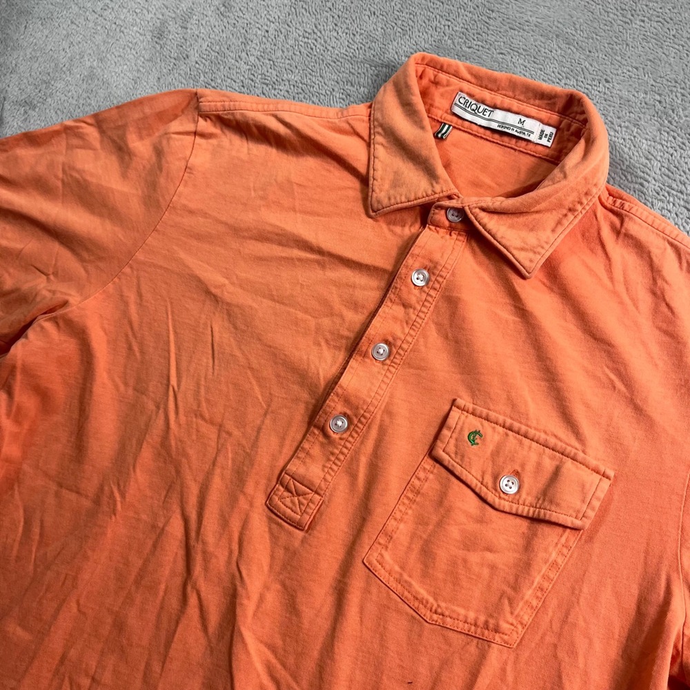 Criquet Men Orange Organic Cotton Short Sleeve Players Polo Shirt Size M